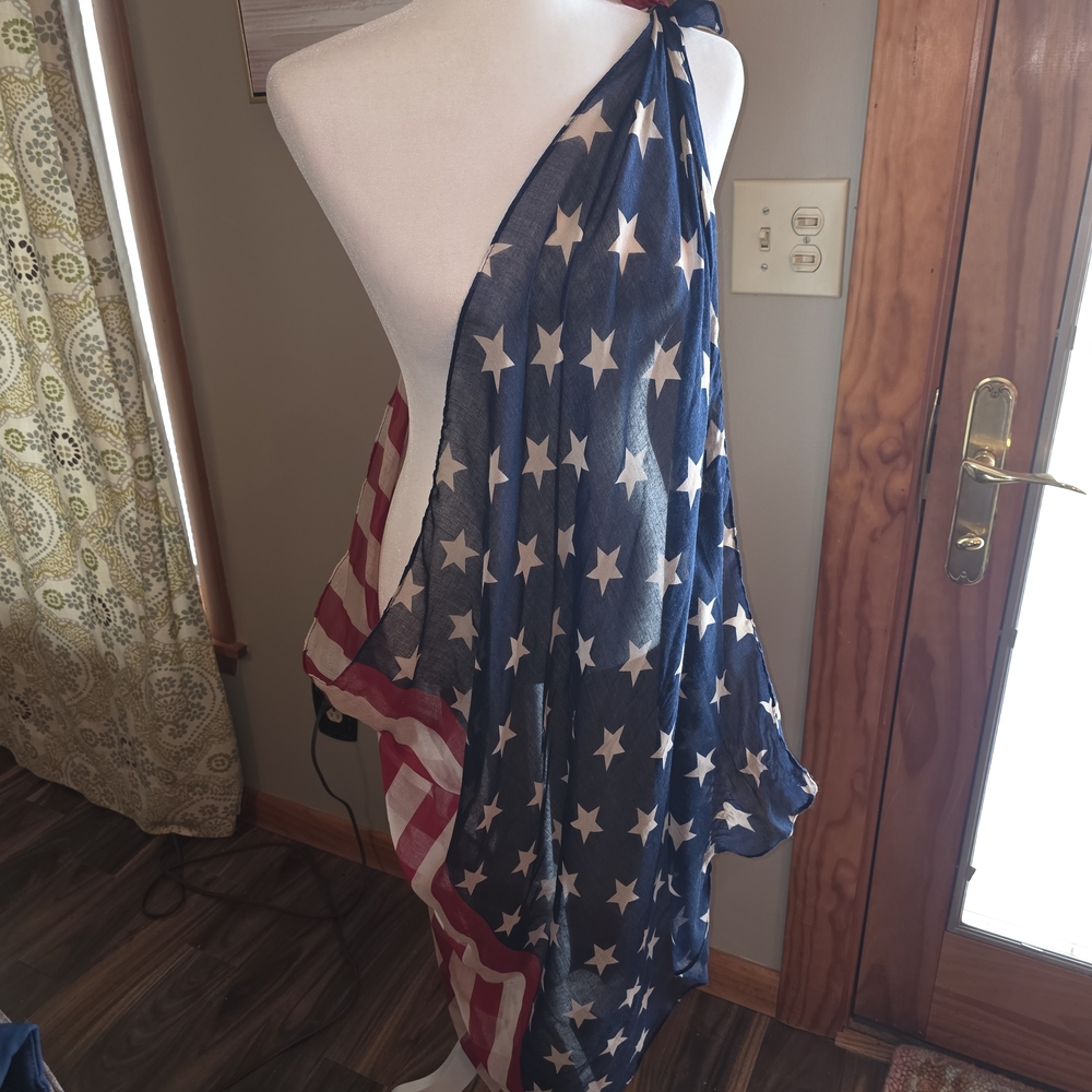 Patriotic Star & Stripe Sheer Throw - Blue, Red, White